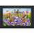 Spring Bunny Trio Doormat with colorful flowers and bunnies in a field with decorative frame.