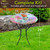 Zinnias in Bloom glass birdbath on metal stand, colorful floral design, 18" diameter, 24" tall.