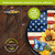 American Country Plant Stand with USA flag design, sunflowers, and butterflies on glass top.