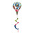 Floral Birdhouse Hot Air Balloon Spinner with colorful ribbons and birdhouse design on white background.