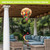Sunset Parrot Hot Air Balloon Spinner outdoor decoration with colorful parrots and vibrant sunset design.