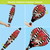 Striped Geraniums hot air balloon spinner, red flowers, black and white stripes, polyester material.