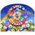 Vibrant Peace and Love acrylic art sign with colorful flowers, butterflies, and rainbow background peace symbol.