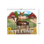 Farm Friends Acrylic Art Sign, welcome cow, pig, chicken on fence with sunflowers, farm background.