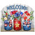 American Flowers Acrylic Art Sign with patriotic jars and floral arrangement, blue, red, white colors.