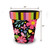 Spring Fling Medium Planter, colorful floral design, 11 inches tall and wide, multicolored stripes.