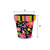Spring Fling Small Planter, 8" tall, 8" wide, colorful floral design on black background with rainbow rim.