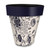 Large Woodcut Floral Planter with white base, navy blue rim and floral design.