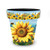 Sunflower Dance Medium Planter, vibrant yellow sunflower design with bees and butterflies on a blue background.