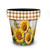 Sunflower Duo Medium Planter, brown gingham rim, featuring yellow sunflowers and butterflies on a white background.