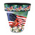 American Cardinal Large Planter with patriotic design, cardinal, USA flag, and flowers on white background.
