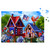 Patriotic birdhouses with American flag, flowers, and birds, 1000 piece jigsaw puzzle with red cardinals.