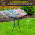 Perched Cardinals Glass Birdbath, 18" diameter, 24" tall, colorful glass bowl with metal stand outdoors.