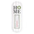 Home metal thermometer with temperature gauge and green wreath on white wooden background with HOME text.