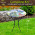 Country Birds Glass Birdbath, 18" diameter, 24" tall, colorful glass bowl on black metal stand.