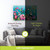 Springtime Hummingbirds Large LED Canvas Art with colorful hummingbirds and flowers on blue background.