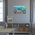 Springtime Hummingbirds Large LED Canvas Art with colorful flowers and hummingbirds on a living room wall.