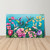 Springtime Hummingbirds Large LED Canvas Art with colorful hummingbirds, flowers, and butterflies on blue background.