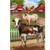 Farm Friends Garden Flag with cow, pig, and chicken on a farm with barns and fence.