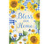 Bless This Home Floral House Flag with sunflowers and daisies on blue gingham background.