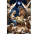 Christ Is Born Garden Flag depicting Mary, Joseph, baby Jesus, angels, and sheep at nativity scene.