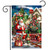 Holiday Express Garden Flag with Santa, elf, and decorated train on a snowy scene winter design.