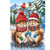 Two brown chipmunks in winter gear, hats, scarves, gloves, snowy background, Winter Chipmunks Garden Flag.