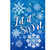 Let It Snow Snowflakes House Flag with white snowflakes on a blue swirly background design.
