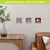 Mini Moment art pieces on a wall near a sofa and wooden side table with plant.