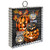 Patterned Jack-O-Lanterns Metal Mini Moment with autumn leaves on a wooden background decoration.