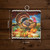 Turkey and pumpkins metal mini moment, 6x6 inches, colorful turkey with pumpkins and fall scenery.
