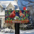Cardinal and Holly mailbox cover with red birds, green leaves, and "Welcome" on plaid background.