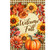 Welcome Fall Flowers Double-Sided Garden Flag with sunflowers, pumpkins, and fall leaves on plaid background.