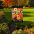 Pumpkins and Stripes Garden Flag with orange pumpkins, sunflowers, and welcome text on striped background.