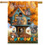Fall Welcome To the Nut House House Flag with colorful squirrels and autumn leaves design.