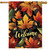 Autumn Color Leaves House Flag with Welcome text, featuring orange, yellow, and green fall leaves.