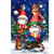 Warm Wishes Gnomes Garden Flag with gnomes, owl, and squirrel in winter scene with snowflakes.