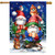 Warm Wishes Gnomes House Flag with gnomes, owl, and squirrel on snowy winter night scene.