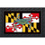 Maryland Crab Doormat with green crab on black background with Maryland flag pattern and ornate frame.