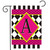 Neon Checkerboard Monogram Garden Flag with pink, black, white, and yellow checkerboard and polka dot design.
