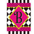 Neon checkerboard garden flag with pink, black, and yellow design and large 'B' monogram.