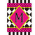 Monogrammed garden flag with neon pink, black, white, and green checkerboard and polka dot design.