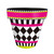 Neon Checkerboard Medium Planter, black, white, pink, and yellow checkerboard and striped design pot.