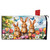 Bunny Greeting Mailbox Cover with three brown bunnies, flowers, and butterflies on a colorful design.