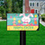 Easter Time Mailbox Cover with colorful bunny, chicks, eggs, and Happy Easter text on green background.