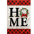 Holiday Home Burlap Garden Flag with red plaid border and Christmas wreath design on cream background.