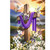 Easter Sunrise Cross Garden Flag with purple cloth, flowers, and white doves on wooden cross.