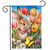 Stop and Smell the Tulips Garden Flag with bunny, tulips, butterflies, and daisies design.