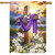 Easter Sunrise Cross House Flag with purple cloth, flowers, and white doves on a wooden cross.