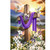Easter Sunrise Cross House Flag with purple cloth, flowers, and white doves on a wooden cross.